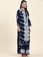 HOUSE OF KARI Ethnic Motifs Embroidered Chikankari Cotton Kurta & Palazzos