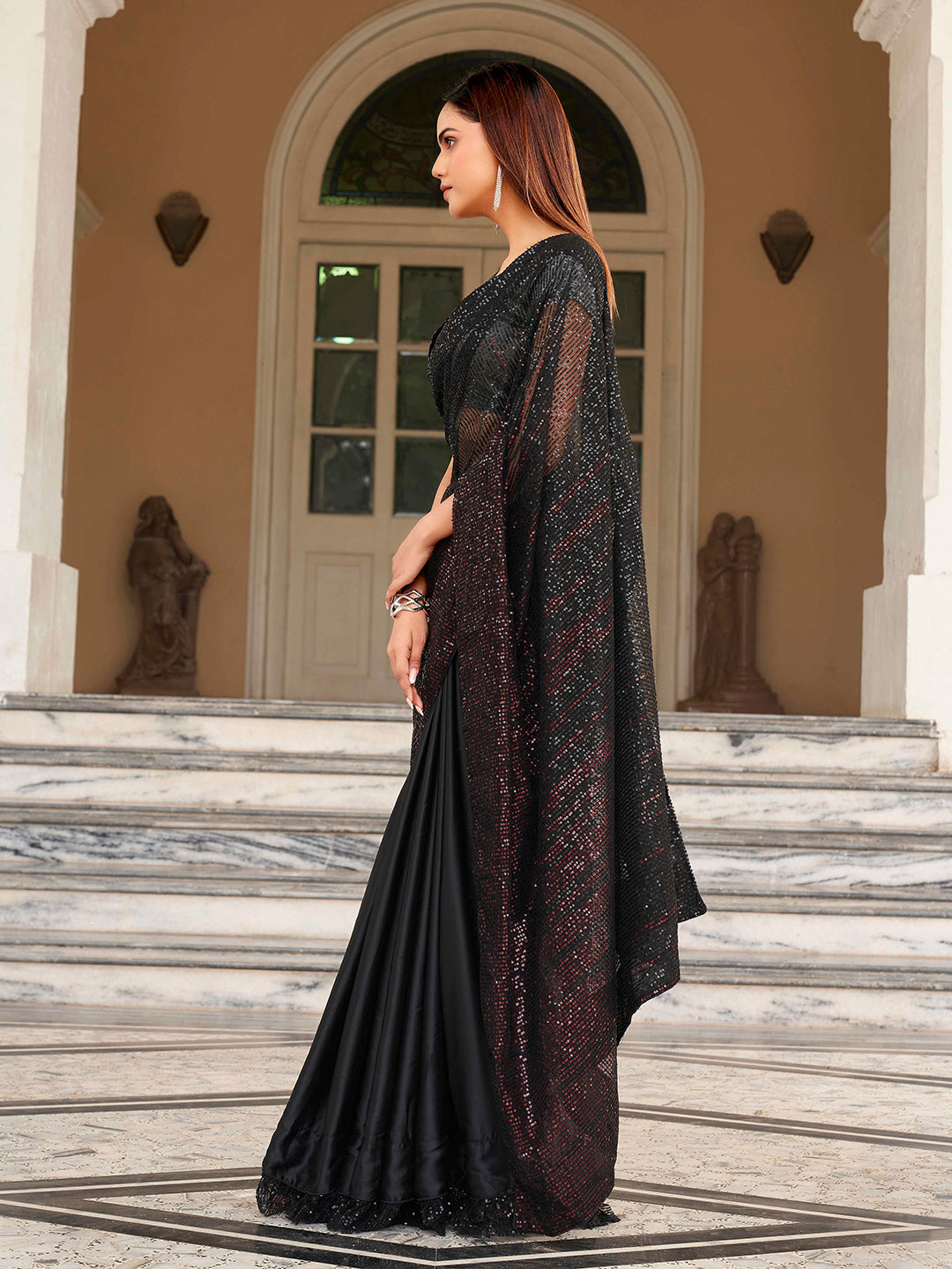 Tikhi Imli Sequinned Satin Heavy Work Saree - Distacart