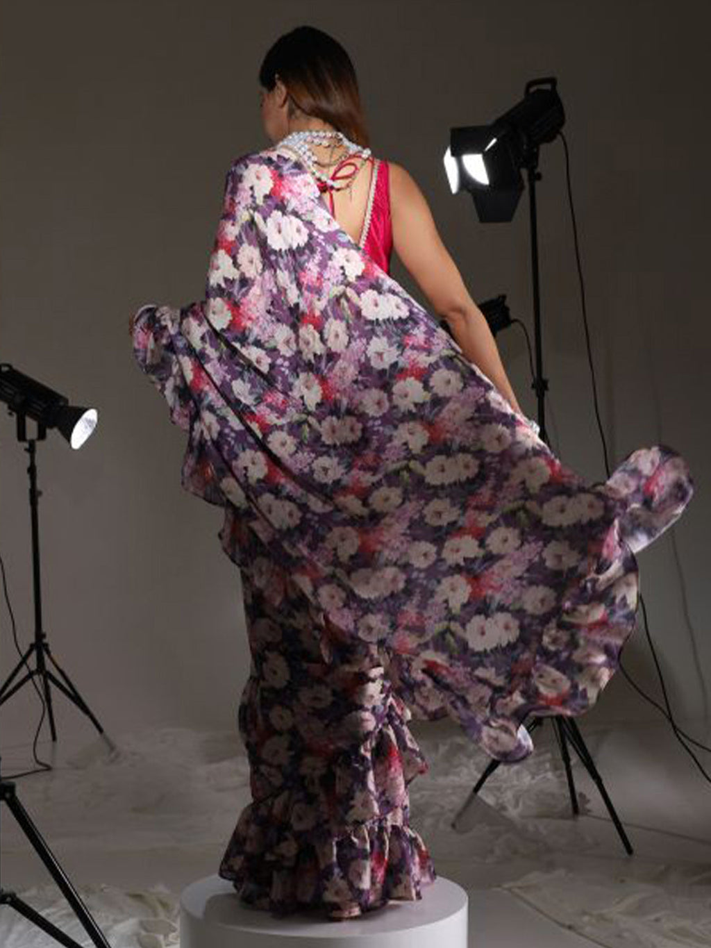 Tikhi Imli Floral Printed Satin Saree - Distacart