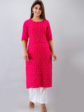 HERE&NOW Pink & White Geometric Embroidered Mirror Work Kurta with Palazzos