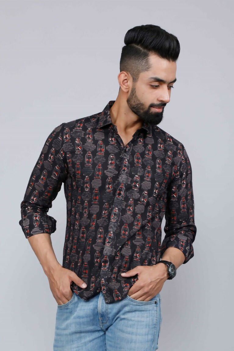 Miravan Men's Black Slim Fit Full Sleeves Shirt