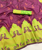 DEIANA'S Beautiful Designer Golden zari Soft Lichi Silk Saree - Wine