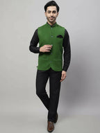 Even Apparels Pure Wool Nehru Jacket - Green