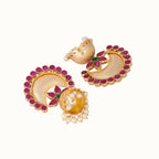 Nuyug 22K Gold Plated Ruby & Pearl Studded Dome Shaped Jhumkas - Distacart