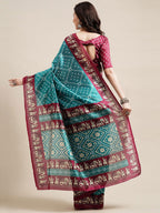 Saree Mall Blue & Maroon Bandhani Silk Blend Bandhani Sarees - Distacart