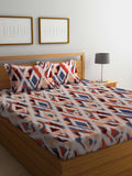 BOMBAY DYEING Marigold Brown Geometric Cotton 104 TC King Bedsheet & 2 Pillow Covers