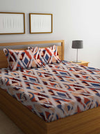 BOMBAY DYEING Marigold Brown Geometric Cotton 104 TC King Bedsheet & 2 Pillow Covers