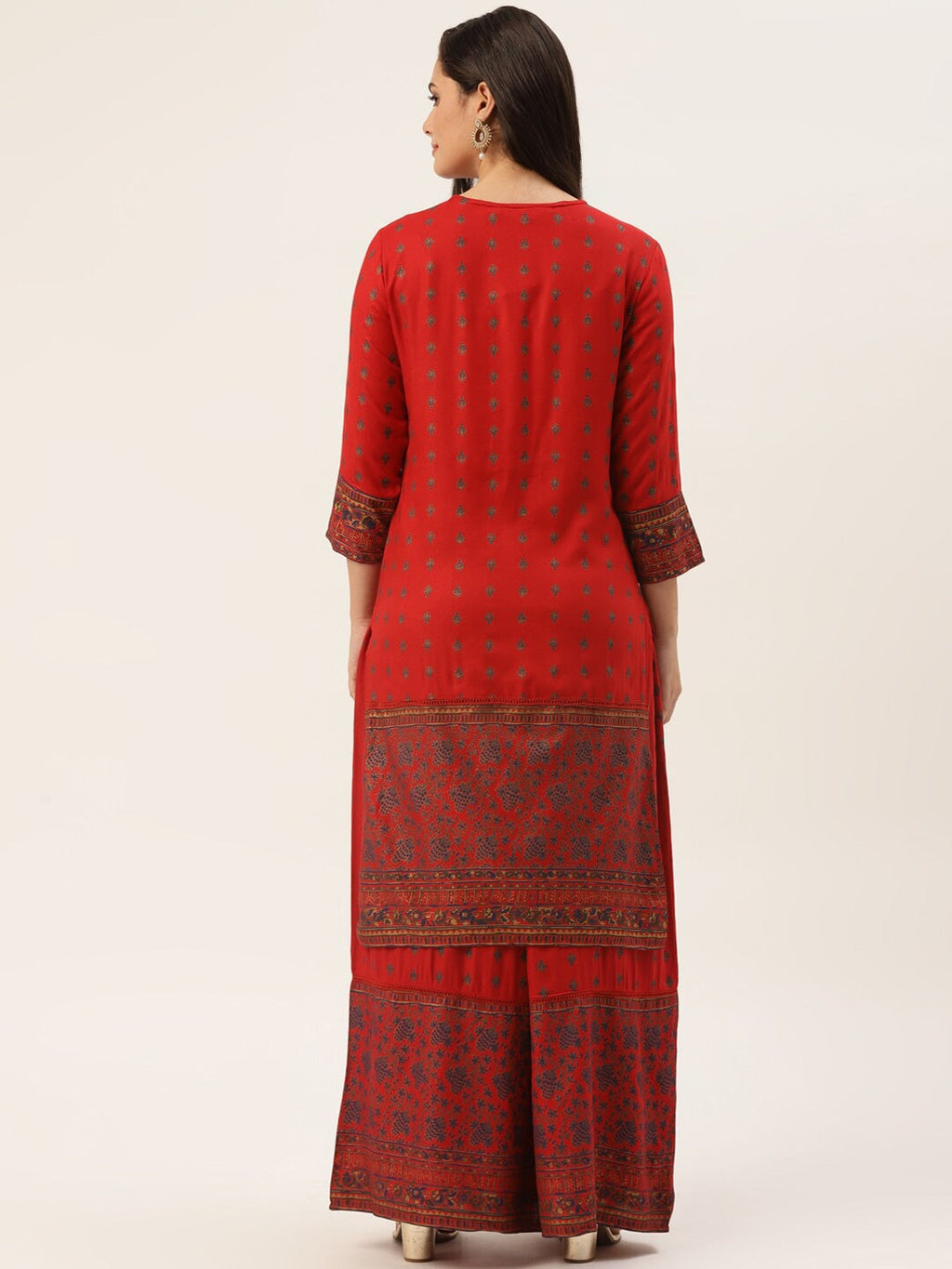 HERE&NOW Women Red Ethnic Motifs Printed Kurta with Palazzos