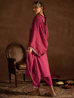 Indo Era Red Floral Embroidered Regular Kurta with Trousers & Dupatta - Distacart