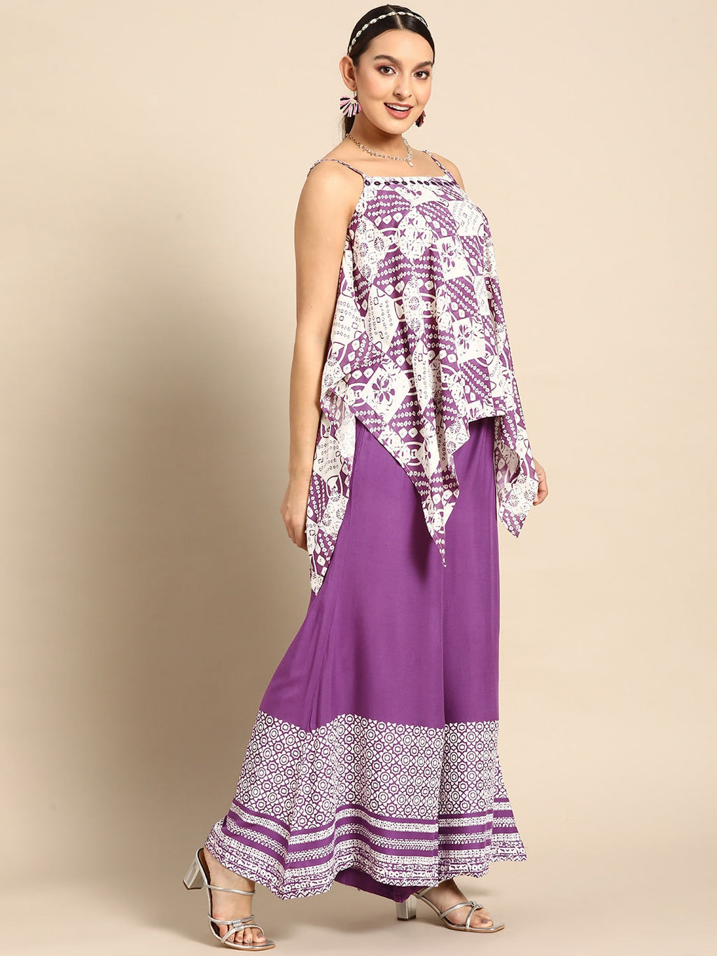 Sangria Women Bandhani Printed Pure Cotton Kurti with Palazzos