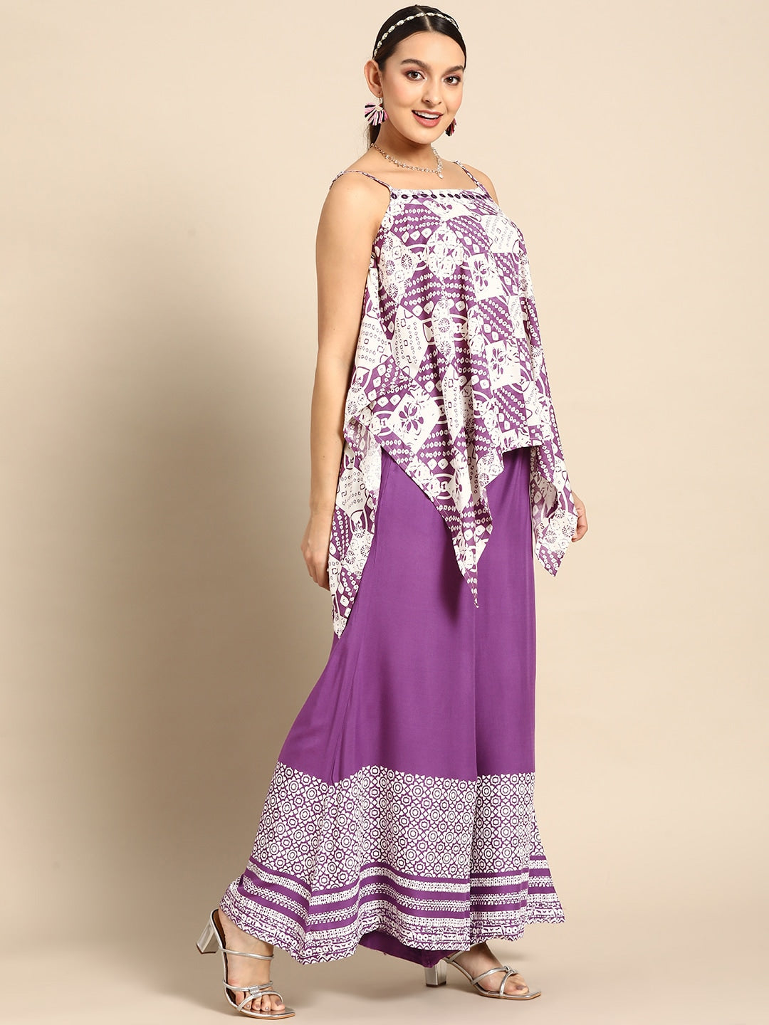 Sangria Women Bandhani Printed Pure Cotton Kurti with Palazzos