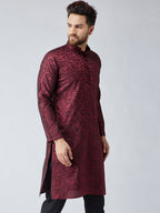 Sojanya Men Maroon Woven Design Straight Kurta