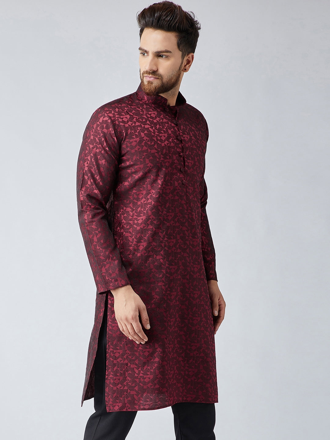 Sojanya Men Maroon Woven Design Straight Kurta