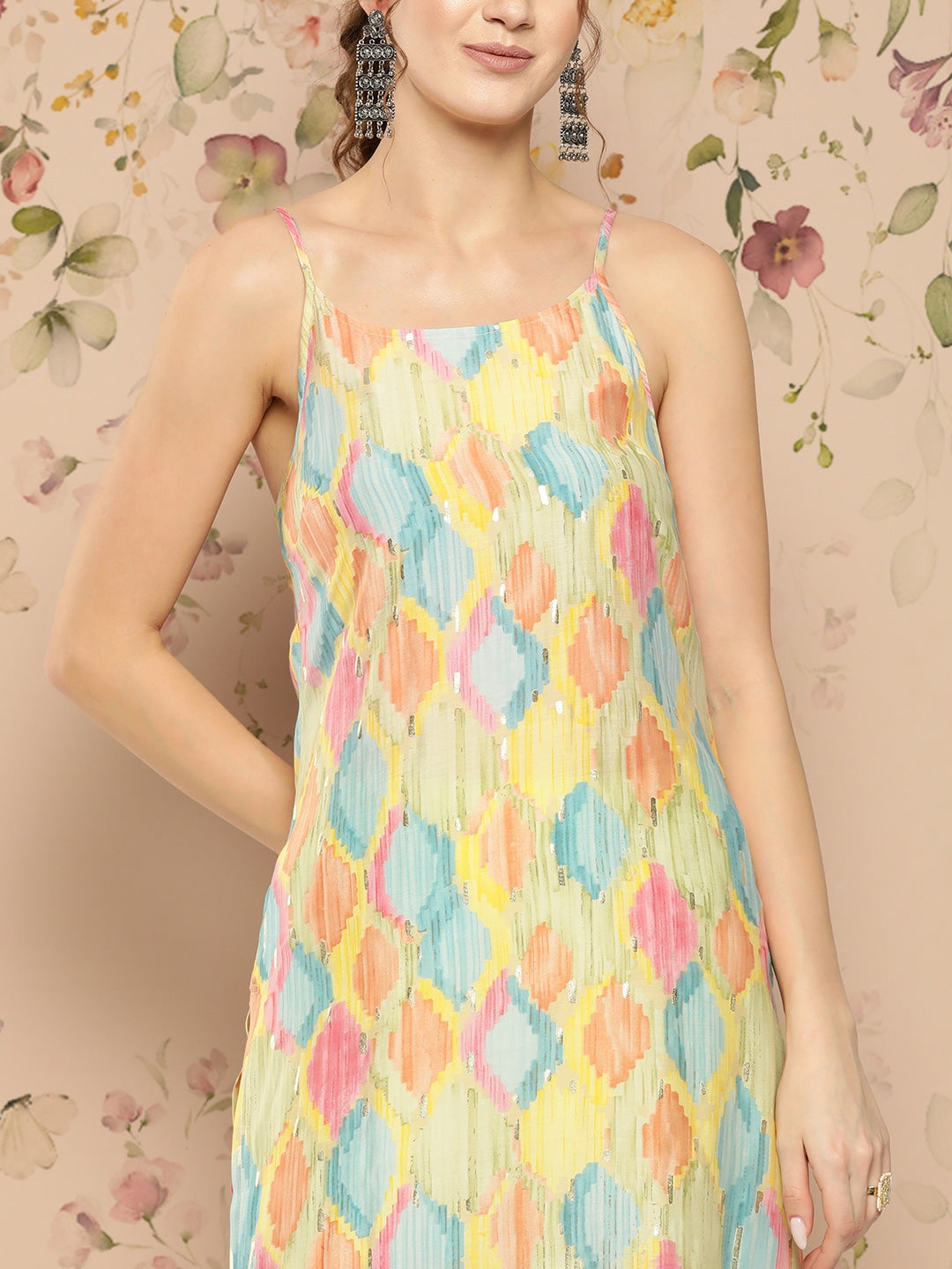 HERE&NOW Abstract Printed Straight Kurta with Solid Palazzos