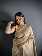 Joban Fashion Ivory Banarasi Soft Lichi Silk Checks & Woven Saree - Distacart