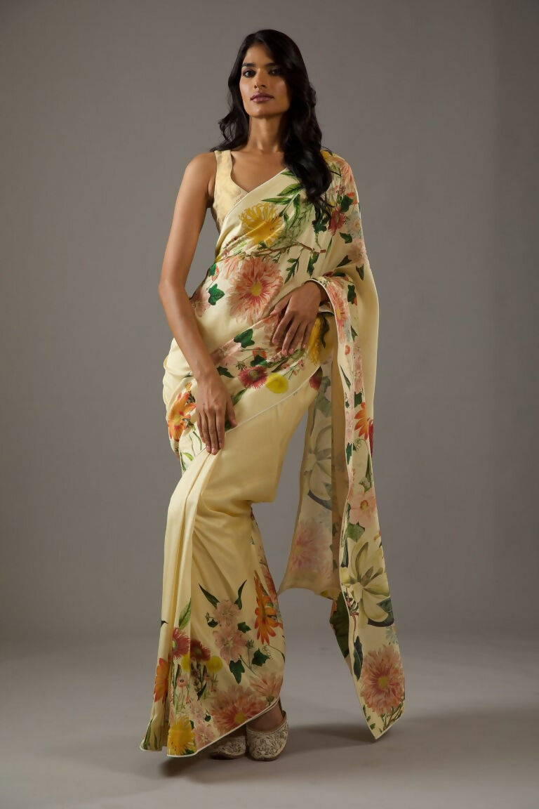 Partywear Designer Yellow Bright Moss Fancy Saree - Durga