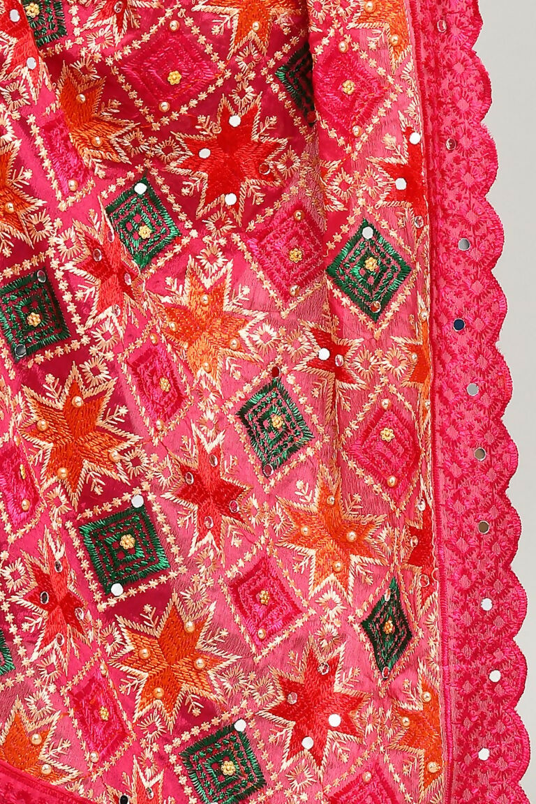 Joban Fashion Multi Color Cotton Embroidery Work Phulkari Dupatta