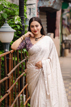 Grey Poly Silk Ethnic Motifs Saree with Unstitched Blouse - Hiral Fashion