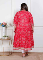 Miravan Plus Size Women'S Red Jaipuri Printed Cotton Ethnic Anarkali Kurta - Distacart