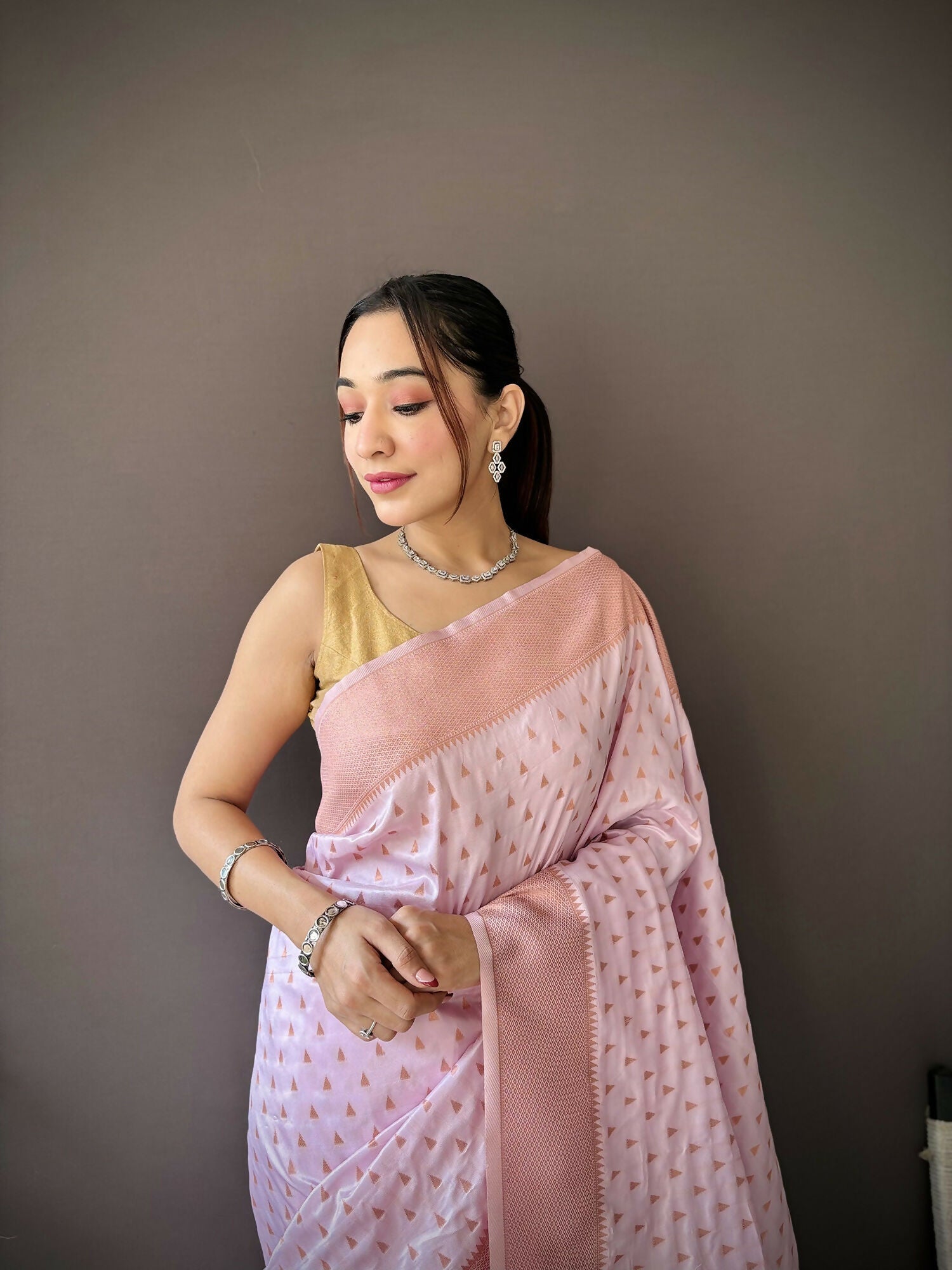 Joban Fashion Lavender Jacquard Butti Soft Lichi Silk Paithani Saree - Distacart