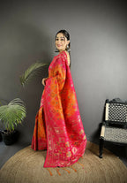 Joban Fashion Orange And Pink Geometric Pattern Soft Silk Patola Saree - Distacart