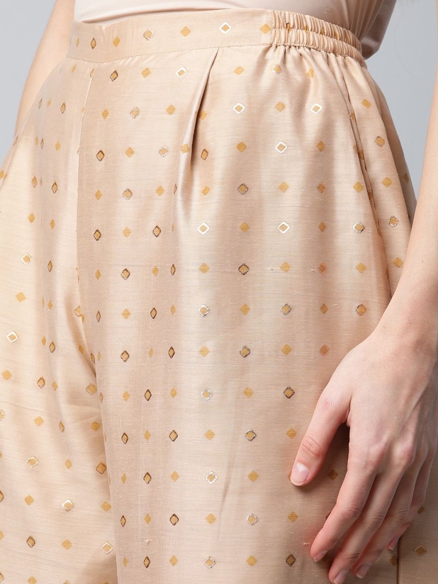 Ahalyaa Womens Beige Chanderi Kurta Palazzo Set with Dupatta - Distacart