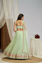 Pastel Green Georgette Thread Embroidery Work Lehenga Choli For Women - Jihu Culture