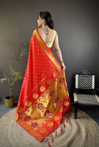 Joban Fashion Red Polka Dot Lichi Silk Paithani Silk Saree - Distacart