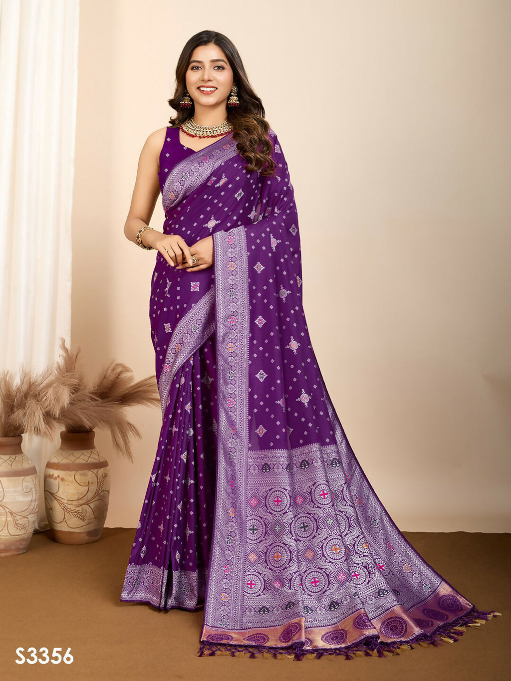 Purple Soft Silk Woven Meenakari Designer Saree - Vedanti