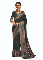 Joban Fashion Green Art Silk With Fine Viscose Border Ajrak Full Body Print With Soft Finish Saree - Distacart