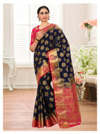 Mimosa Kanchipuram Silk Navy Blue Saree - Distacart