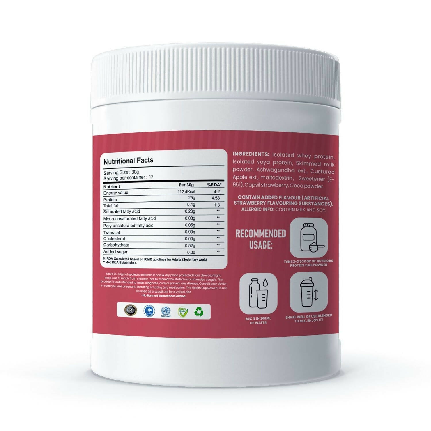 Nutriorg Protein Plus Strawberry Flavor Powder - Distacart
