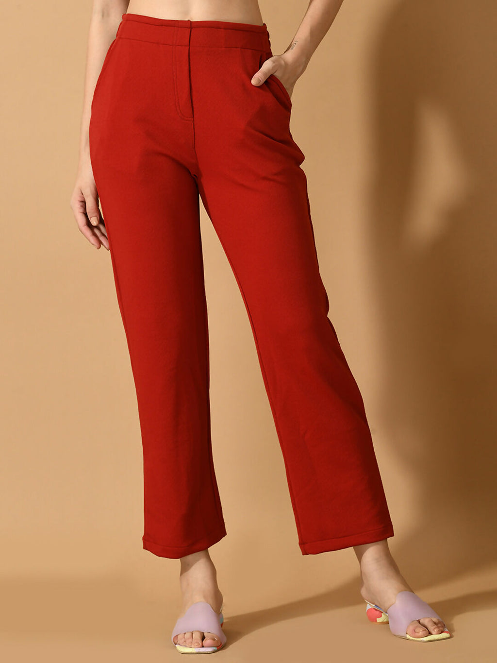 Myshka Women's Red Straight Fit Party Trouser