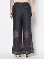 Aniyah Rayon Dark Grey Color Block Print Flared Slip-On Palazzo (AN-201K)