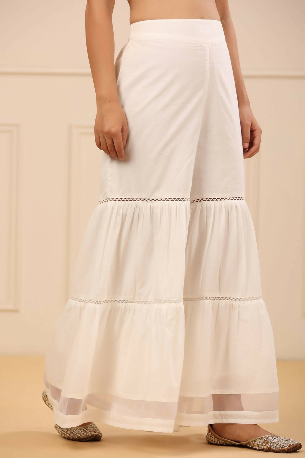 Juniper Women's White Cambric Tiered Sharara - Distacart