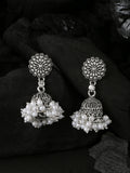 NVR Women Silver Toned Dome Shaped Jhumkas Earrings - Distacart