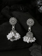 NVR Women Silver Toned Dome Shaped Jhumkas Earrings - Distacart