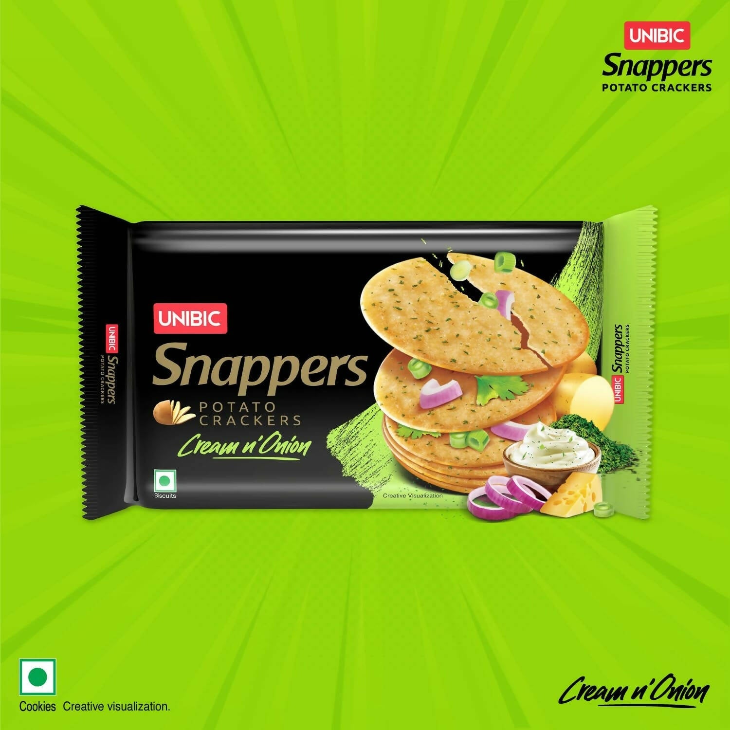Unibic Foods Snappers Potato Crackers - Cream & Onion - Distacart