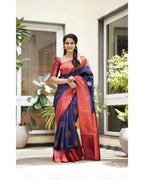 DEIANA'S Beautiful Designer Golden zari Soft Lichi Silk Saree - Navy Blue