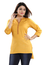 Snehal Creations Desirable Mustard Rayon Cotton Hi-Low Short Kurti Top - Distacart