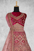 Red Velvet Pure Mirror Work Semi Stitched Lehenga Choli with Dupatta - Nimaya Lagnotsav