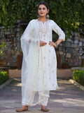 Juniper Women's Off-White Chinnon Embroidered Kurta Pant Dupatta Set - Distacart