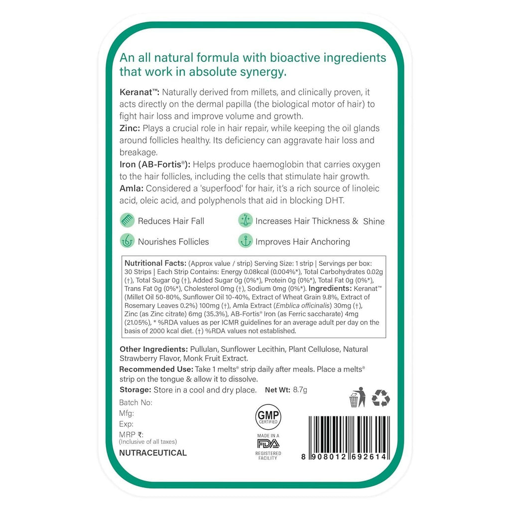 Wellbeing Nutrition Melts Healthy Hair & Hair Fall Control Strips Combo - Distacart