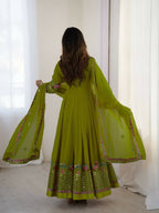 Teeya Creation Green Color Heavy Georgette Wedding Wear Embroidery Work Long Gown - Distacart