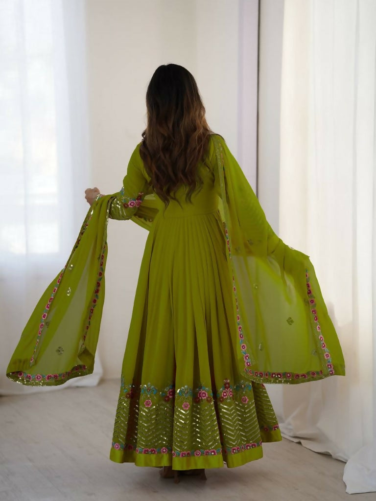 Teeya Creation Green Color Heavy Georgette Wedding Wear Embroidery Work Long Gown - Distacart