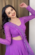 Jyoti Fashion Beautiful Lavender Sequence with Thread Embroidery work Faux Georgette Lehenga Choli with Dupatta