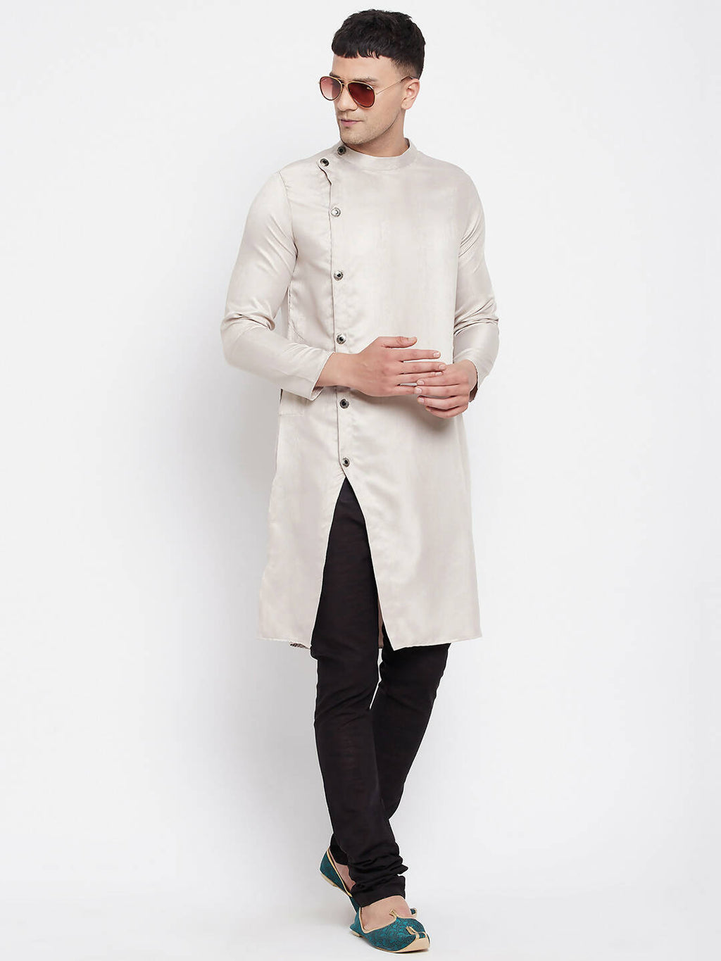 Even Apparels Beige Rayon Men's Sherwani Kurta With Asymetrical Cut - Distacart