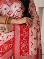 Shree Shyam Fashion Linen Cotton Red & White Saree - Distacart