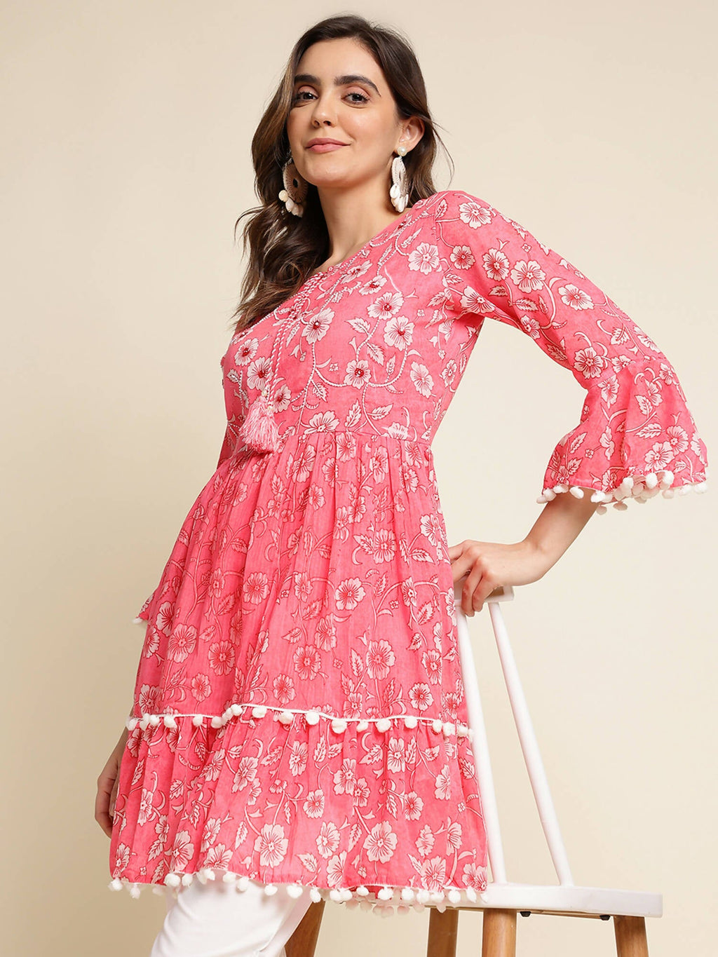 Pink Cotton Floral Printed Top - Himanshi