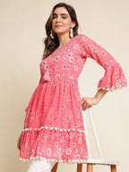 Pink Cotton Floral Printed Top - Himanshi